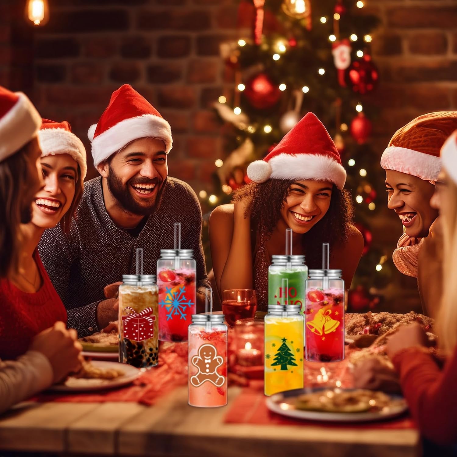 Skylety 24 Pcs Christmas Cups 13.5 oz Reusable Christmas Plastic Cups with Lids and Straws Snowflake Tumbler Xmas Tumbler for Coffee Wine Drinks for Decoration Party, 6 Styles - Image 4
