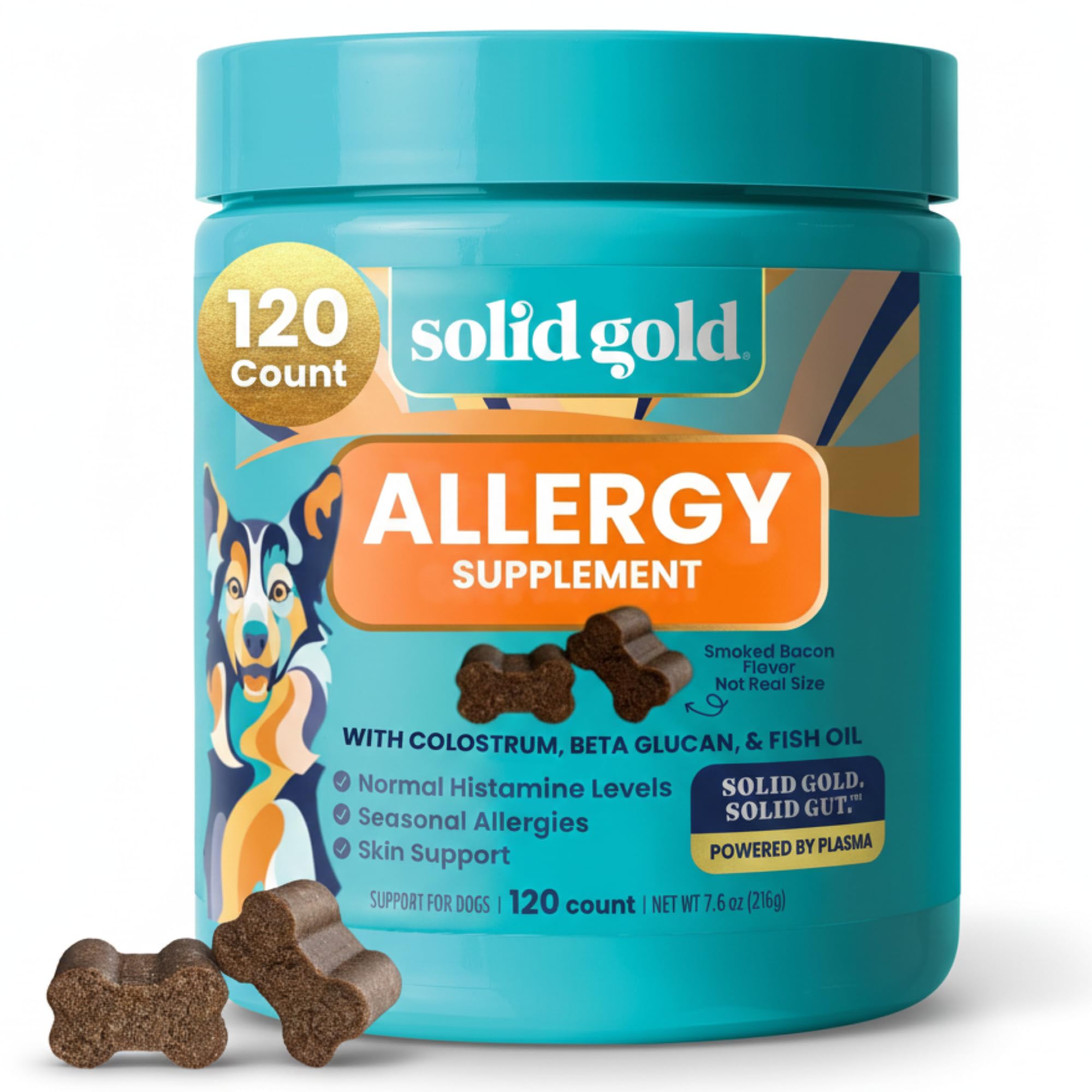 Dog Allergy Chews - Itch Relief with Wild Alaskan Salmon Oil, Colostrum & Beta Glucan - Anti-Itch for Seasonal Allergies - Bacon Flavor - 120 Count