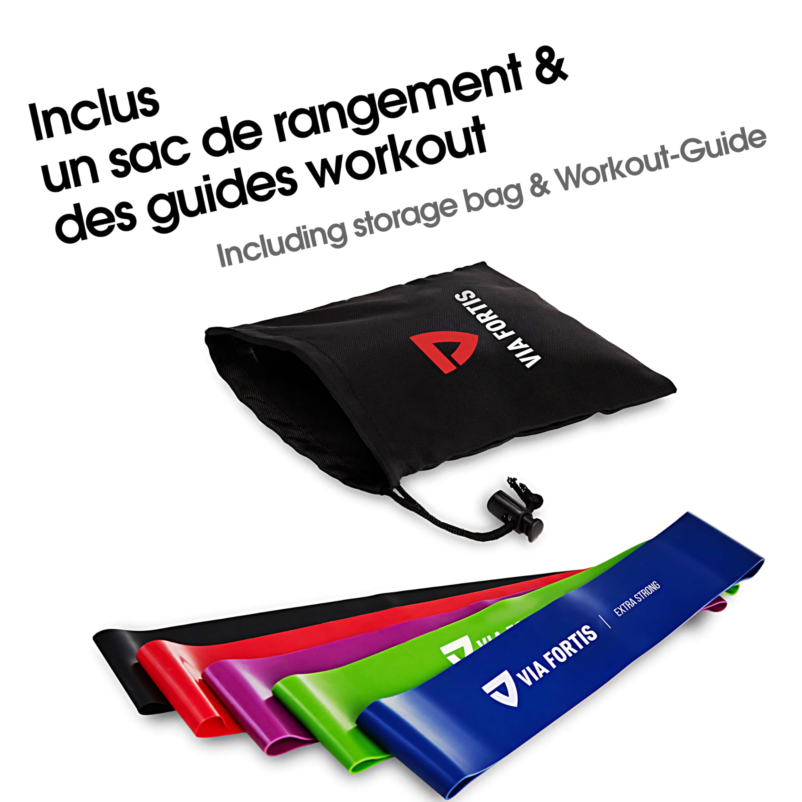 Bande Élastique Musculation VIA FORTIS - Set Avec Sac Et Guide D'Exercices