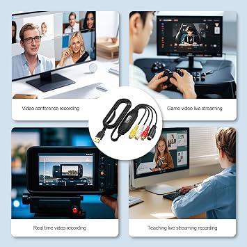 RCA Video Capture Card, USB 2.0 Extension Cable VHS to Digital Converter,Convert Digital from VHS VCR Mini DV for Laptops/MAC/PC
