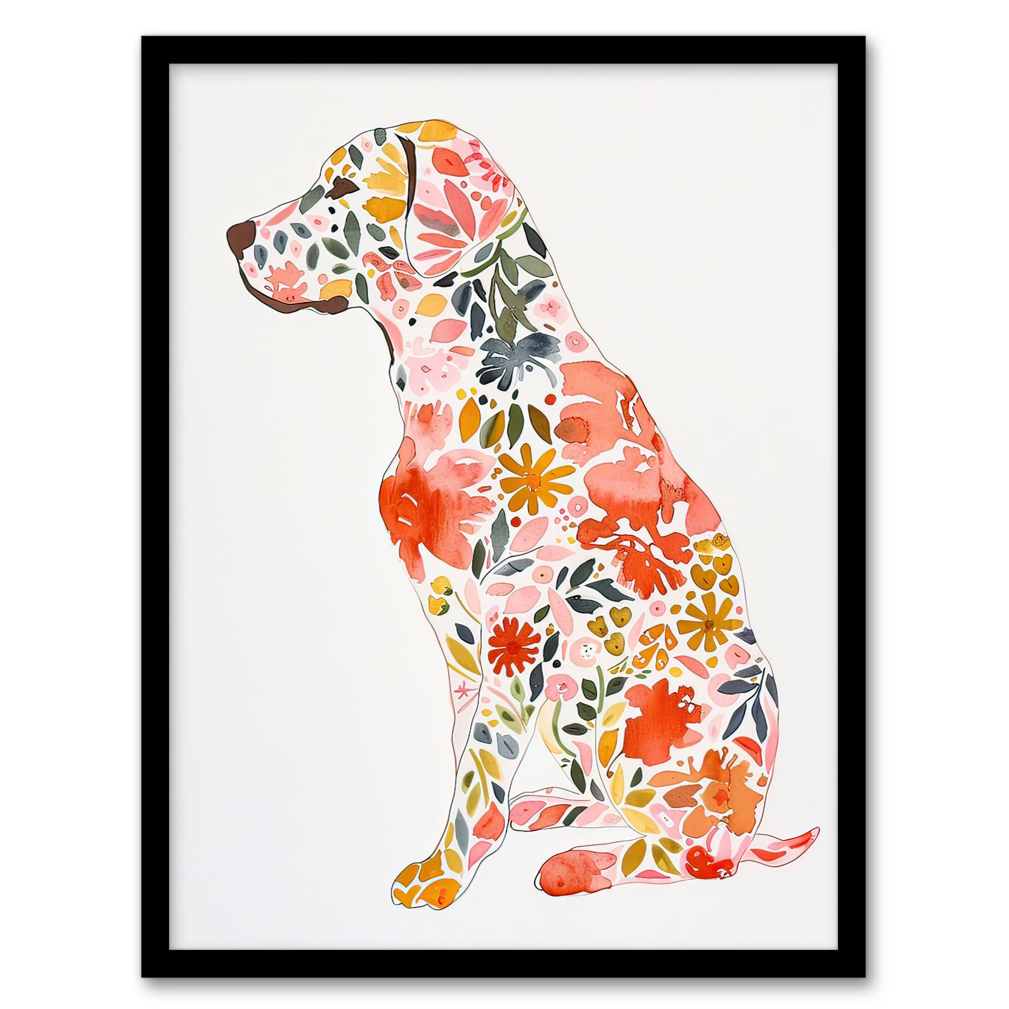 Artery8 Labrador Dog Lover Bright Floral Pattern Portrait Living Room Artwork Framed Wall Art Print 18X24 Inch