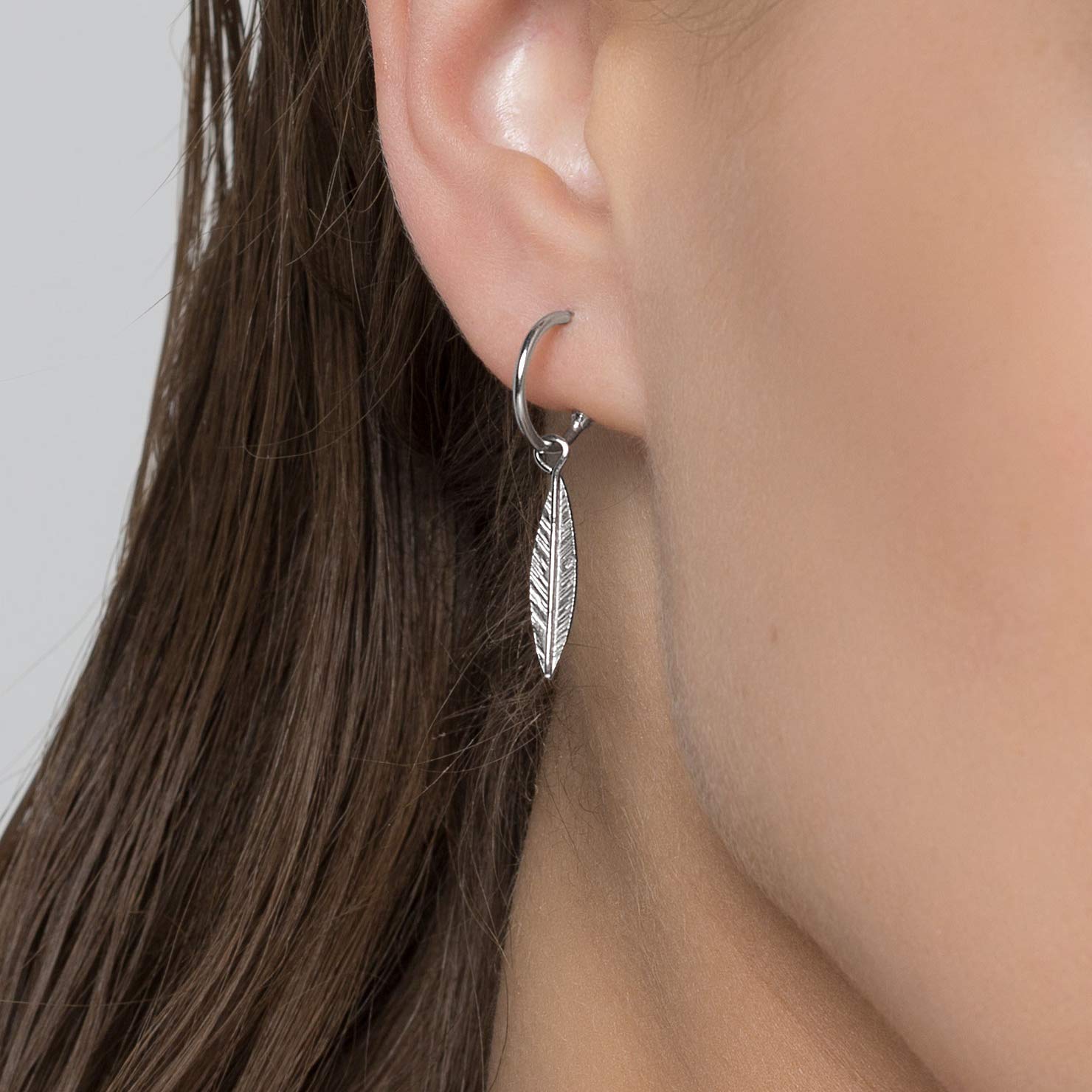 Feather Charm Hoop Earrings, 925 Sterling Silver, Boho Nature Style, Hypoallergenic and Nickel-Free Drop Earrings - Handmade by Emmanuela