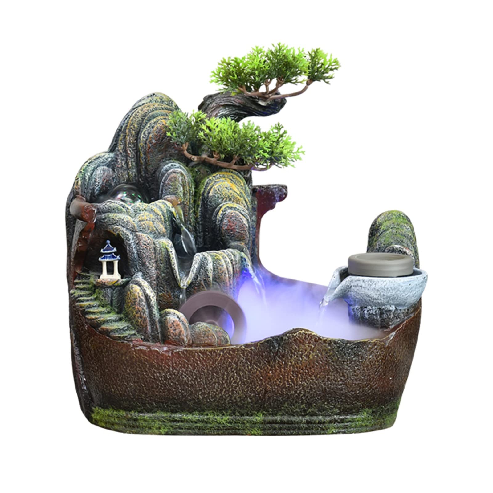 Fuente de agua de mesa con cascada de piedra rocosa y bola giratoria para decorar casa