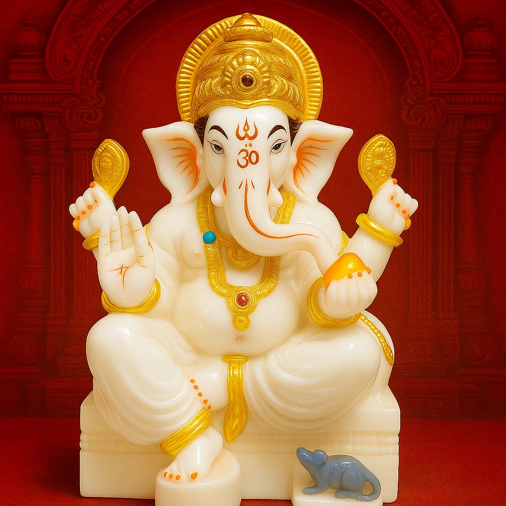 APNIMARKET Marble Dust Ganesh Idol | Vinayaka Statue | Ganpati Murti | Ganesha Idol for Home Decor | Showpieces | Gift Items for Diwali - White 7 inch Ganpati Idol, Religious-image-18