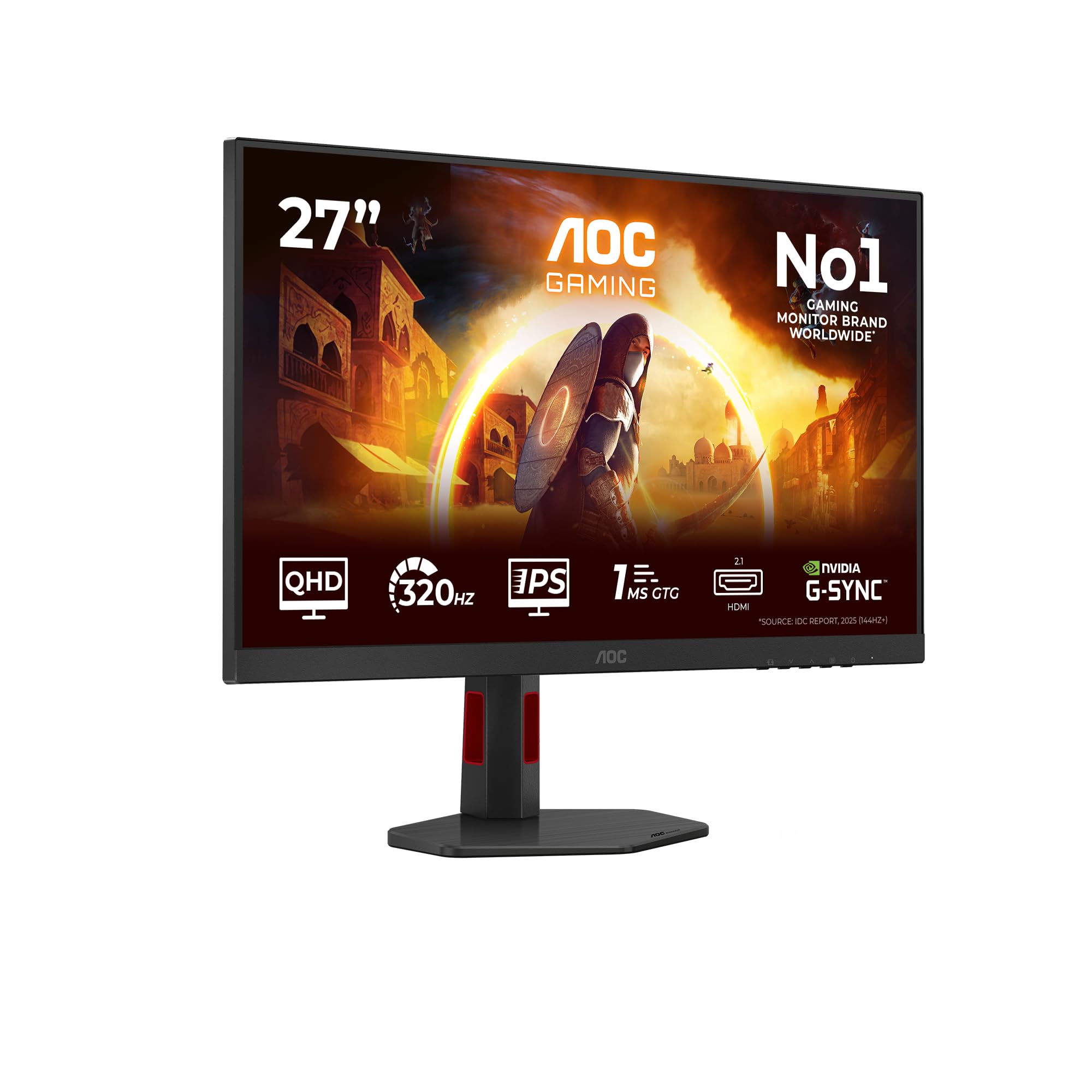 AOC Q27G4SRU 27 inch WQHD Gaming Monitor 320Hz, Fast IPS Panel, 0.3ms MPRT, Adaptive Sync, HDR400, G-Sync Compatible, Height Adjustment, Speakers, (2560x1440 HDMI 2x 2.1 DP 1x 1.4 USB Hub) Black