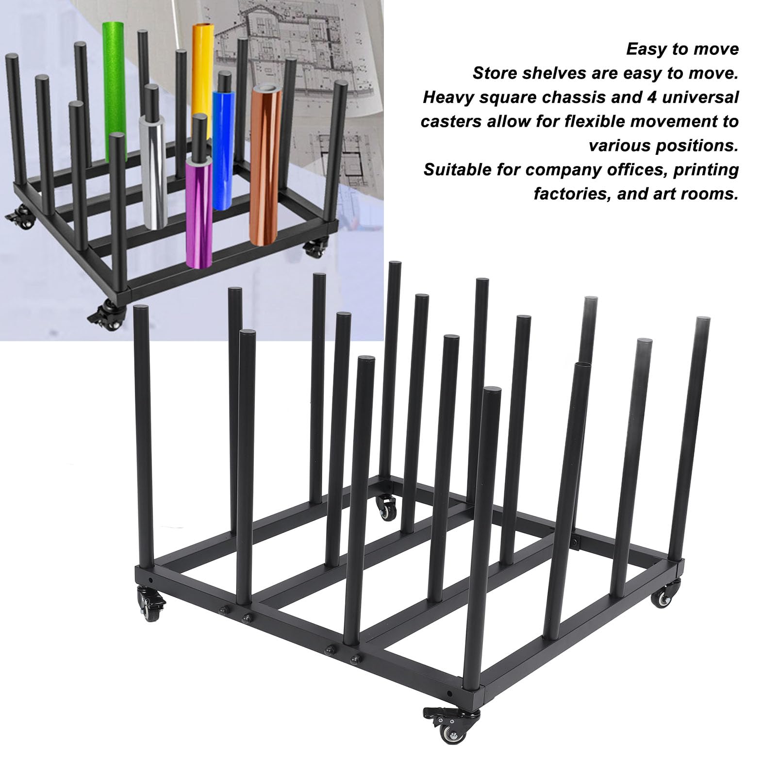 Fafeicy Cartro de Almacenamiento de Vinilo, Soporte de Medios Rodantes de Servicio Pesado con 16 Rollos de Capacidad de 1200 Lb, para Carteles de Carteles Rollos de Vinilo