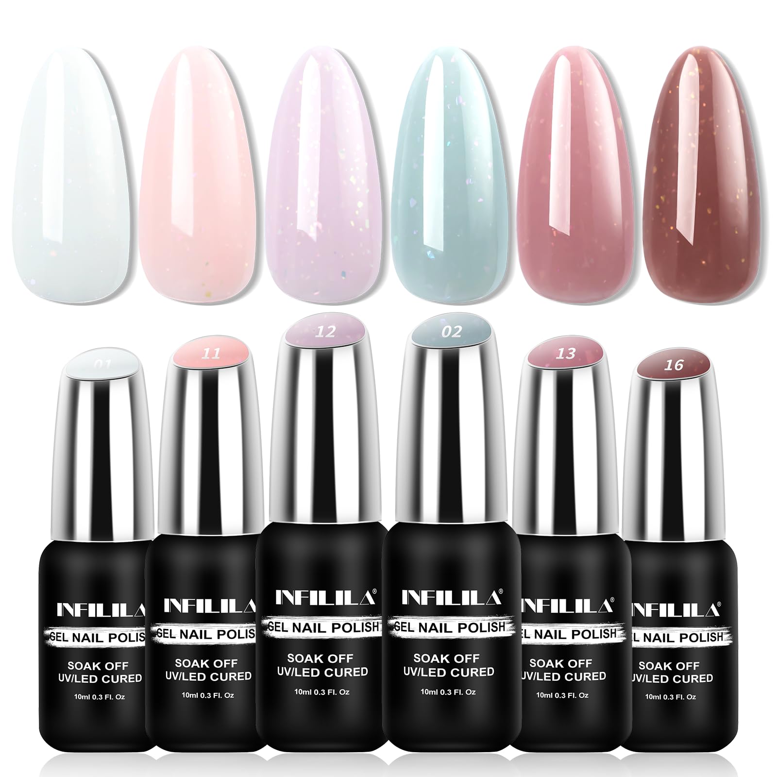 NXJ INFILILA Nude Gel Nail Polish, 6 Colors 10ml Glitter Gel Nail Polish Set Natural Nude Color Translucent Jelly Nail Polish DIY Nail Art at Home Professional Nude Wedding02