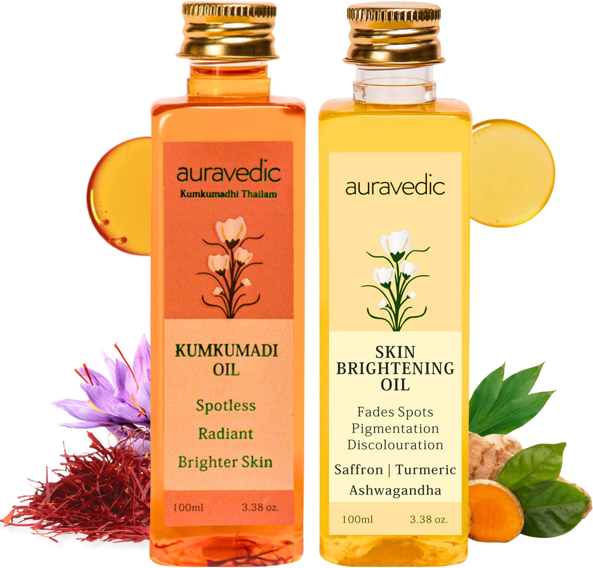 Kumkumadi Oil & Skin Brightening Face Oil Combo, 2 x 3.38 Fl Oz