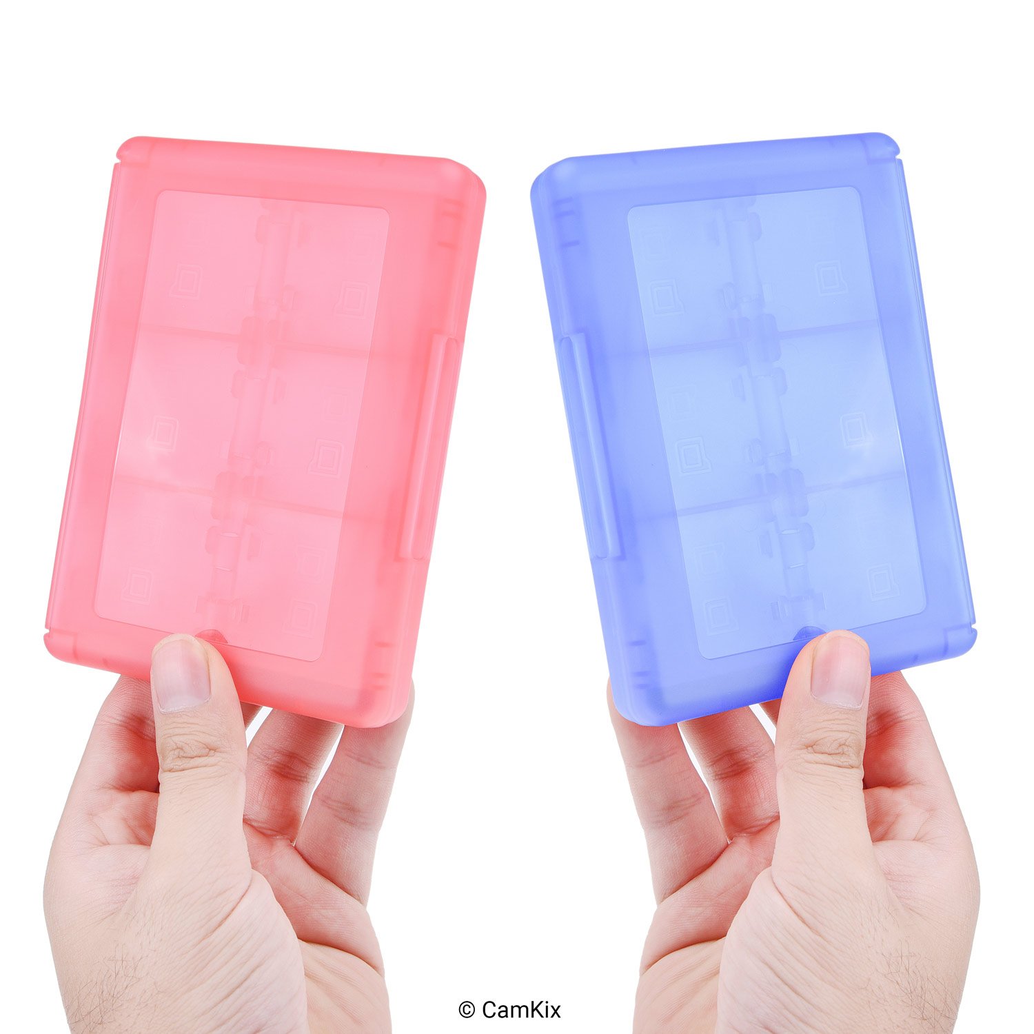 CAMKIX 2X Caja de Juego, Compatible con Nintendo 3DS - Se Adapta a hasta 44 Juegos, 4 Tarjetas SD, 4 Micro SD/TF y 4 lápices Stylus - Juego de Tarjetas Organizador - Rojo y Azul