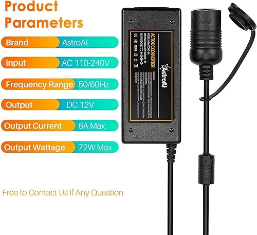 Miniatura 5 de AstroAI Convertidor de CA a CC 6A y cable de extensión para encendedor de cigarrillos