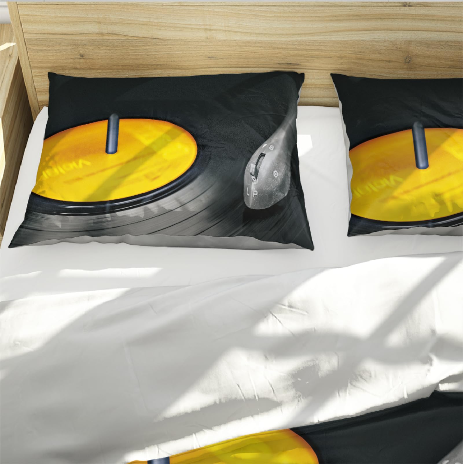 Abstract Art Duvet Cover Record Soft Microfiber Bed Quilt Cover con 2 federe Easy Care Yellow and Black Bedding Set di 3 pezzi 220x240cm