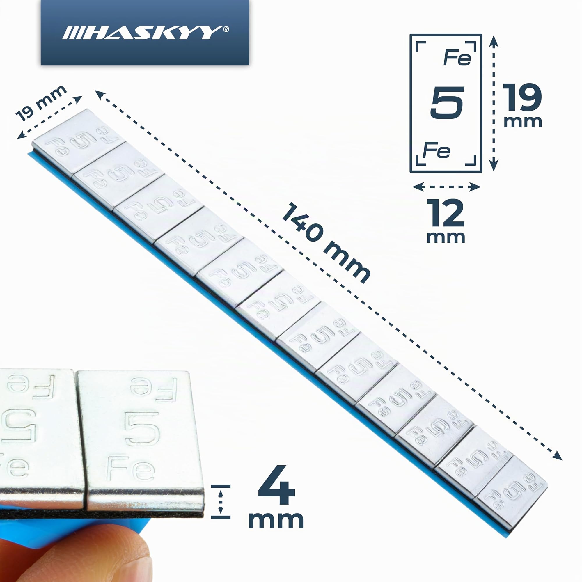 HASKYY 6 kg di pesi adesivi 12x5g zincati, pesi di bilanciatura 60g, 12x5g per cerchi in acciaio e in alluminio - FE-pesi adesivi