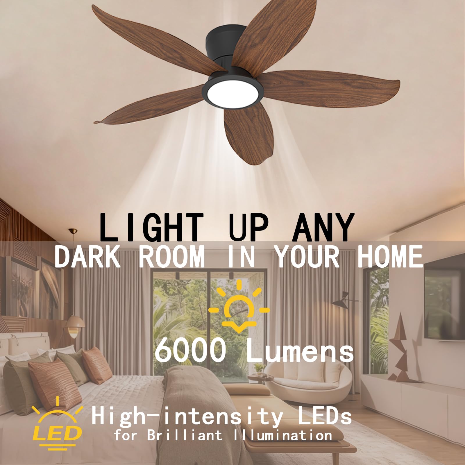 Inrosy Lampen Mit Ventilator 6 Stufiger Reversibel Leiser Betrieb Deckenlampe Mit Ventilator Geeignet füR Schlafzimmer KüChen Und Esszimmer,Walnussfarben-36
