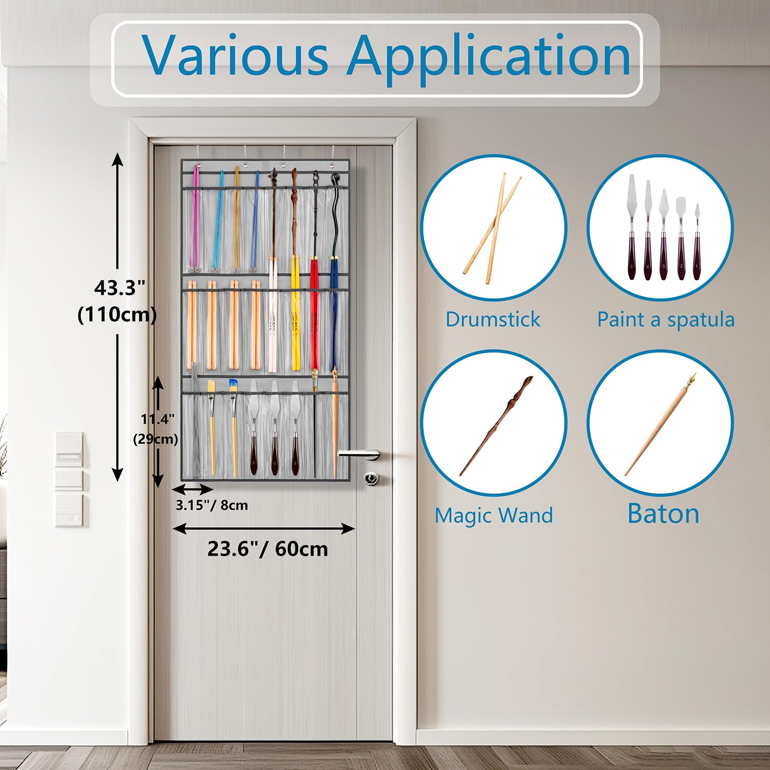 TEMUORG Hanging Drumstick Holder Drum Stick Organizer Drum Set Mallet and Percussion Sticks Display for Drumsticks Mallets Up to 24 Pairs (GREY)