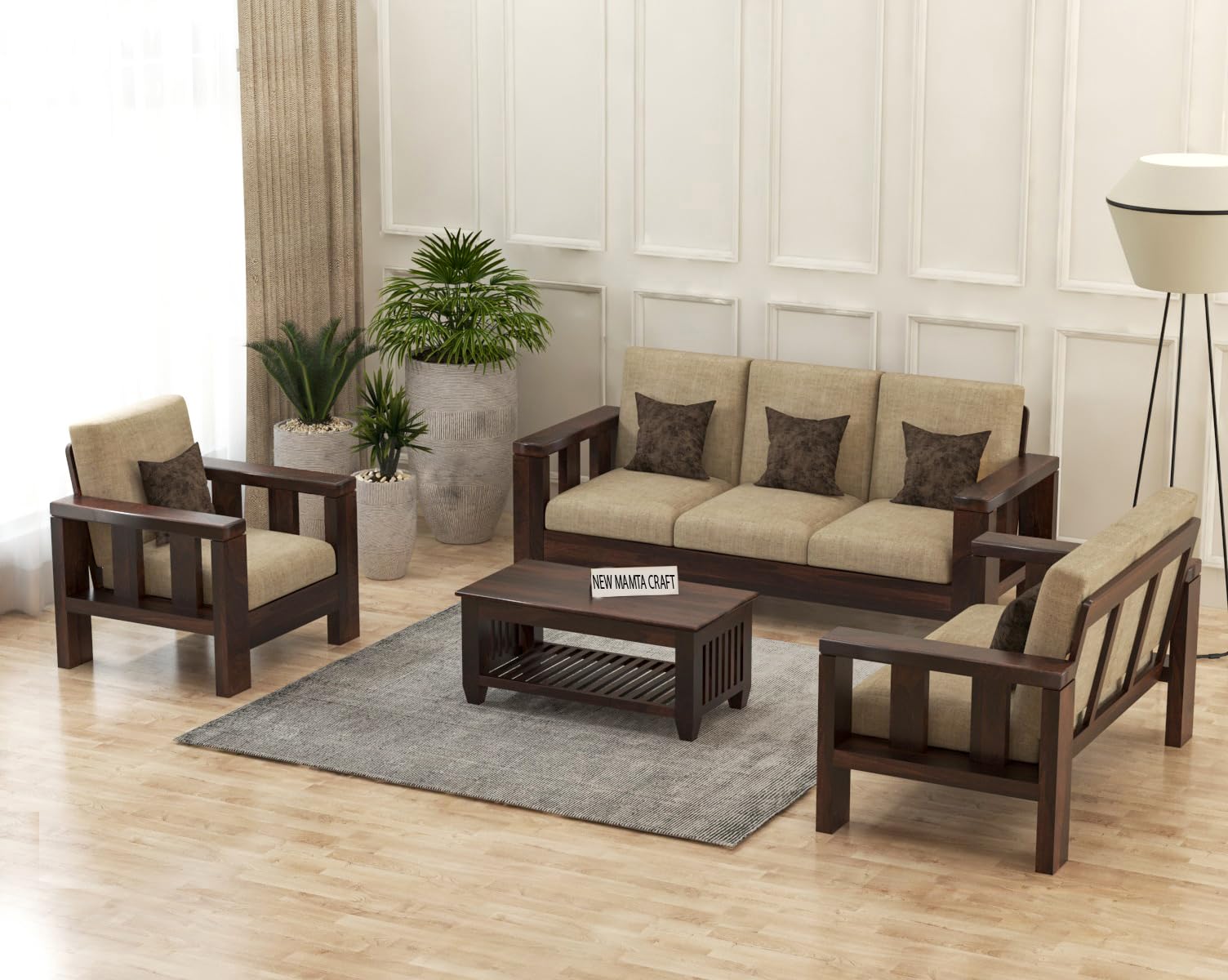 NEW MAMTA CRAFT Sheesham Wood 6 Seater Sofa Set for Living Room Wooden Sofa Set for Living Room Furniture(3+2+1,40 Density Cushion,Walnut Finish)-image-25