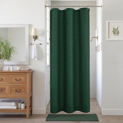 Miniatura 14 de KOUFALL Cortina de ducha verde para baño, juego de cortina de ducha de lino bohemio lavable e impermeable con ganchos, 72 x 72 pulgadas de largo