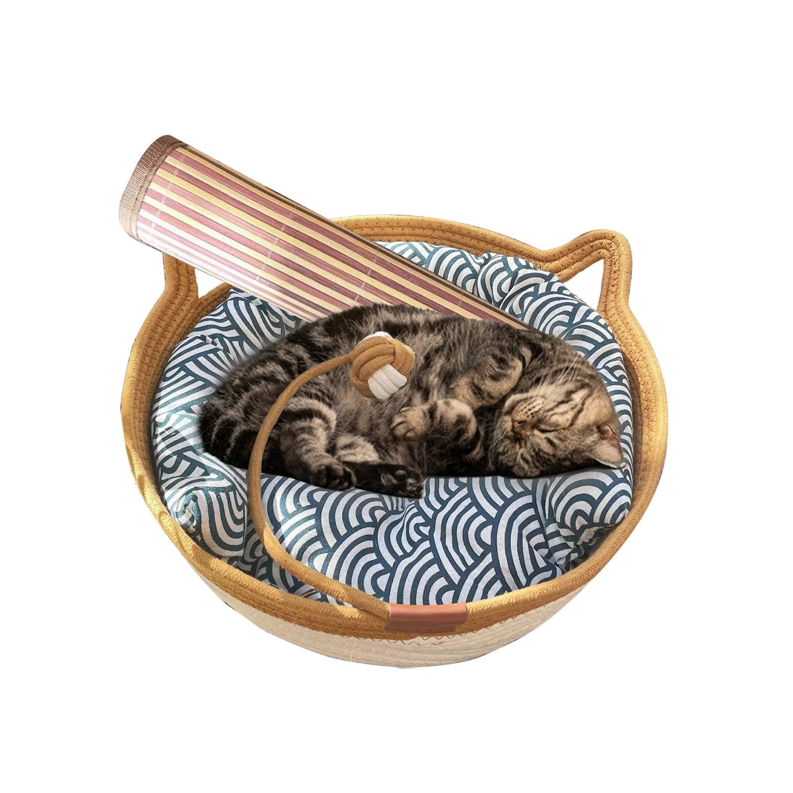 Cesta Per Gatti In Corda Di Cotone - Letto A Nido 35x35cm, Intrecciato A Mano, Comodo E Divertente - Foto 8