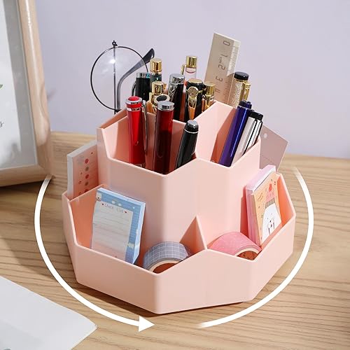 INSTOME Organizador de escritorio con soportes para lápices, soporte giratorio de 360 para organizador de escritorio, 9 compartimentos y soportes