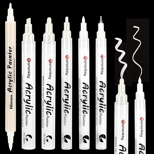 6er-Pack weiße Marker, permanente weiße Feinlinienmarker, doppelseitige wasserfeste Stoffmarker, Acrylmalstifte,