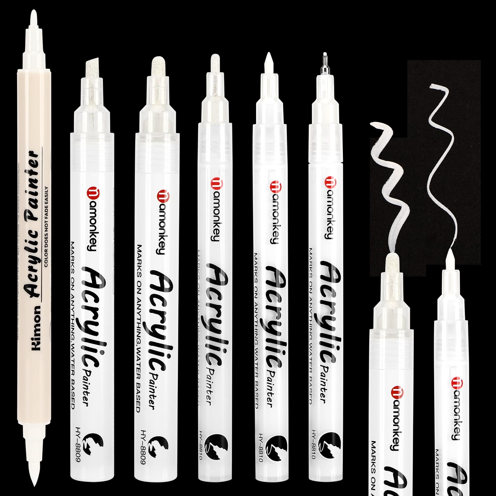 Pack de 6 marcadores blancos, rotuladores finos impermeables de secado rápido, rotuladores acrílicos blancos, permanentes para vidrio, madera, textiles, etc