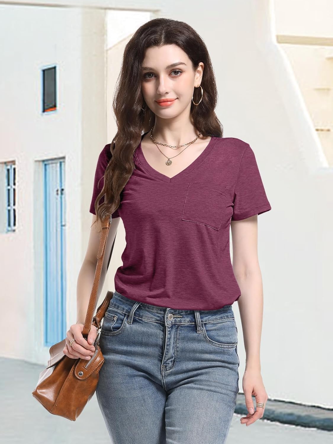 PGANDS Women's Summer Tops V Neck Short Sleeve T Shirts Casual Basic Loose Fit Tee - Image 5