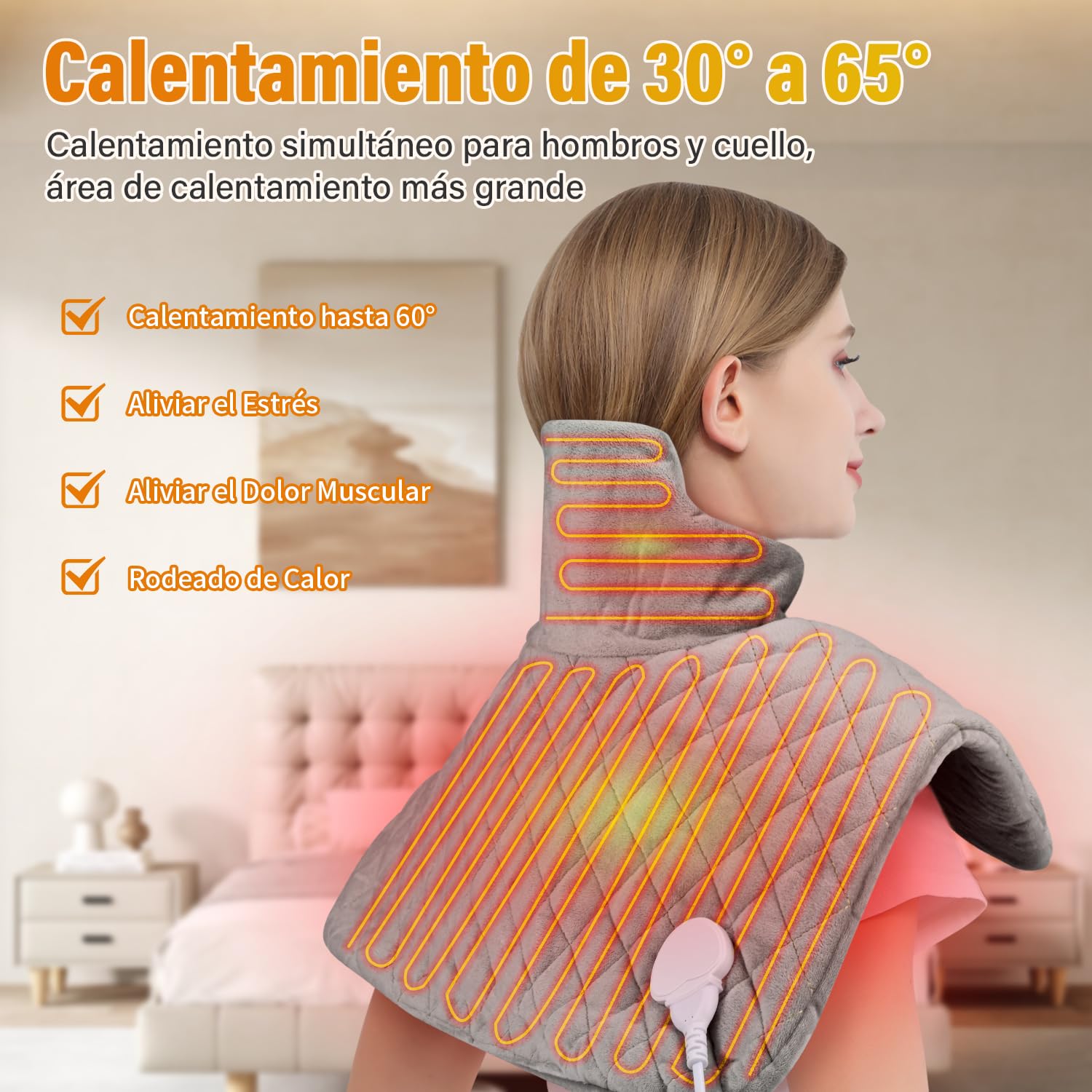 Onherm Almohadilla Eléctrica Cervical 48×58 cm, Manta Térmica Eléctrica para Cuello, Espalda y Hombro con Apagado Automático, 9 Niveles de Temperatura, de Franela, Lavable a Máquina