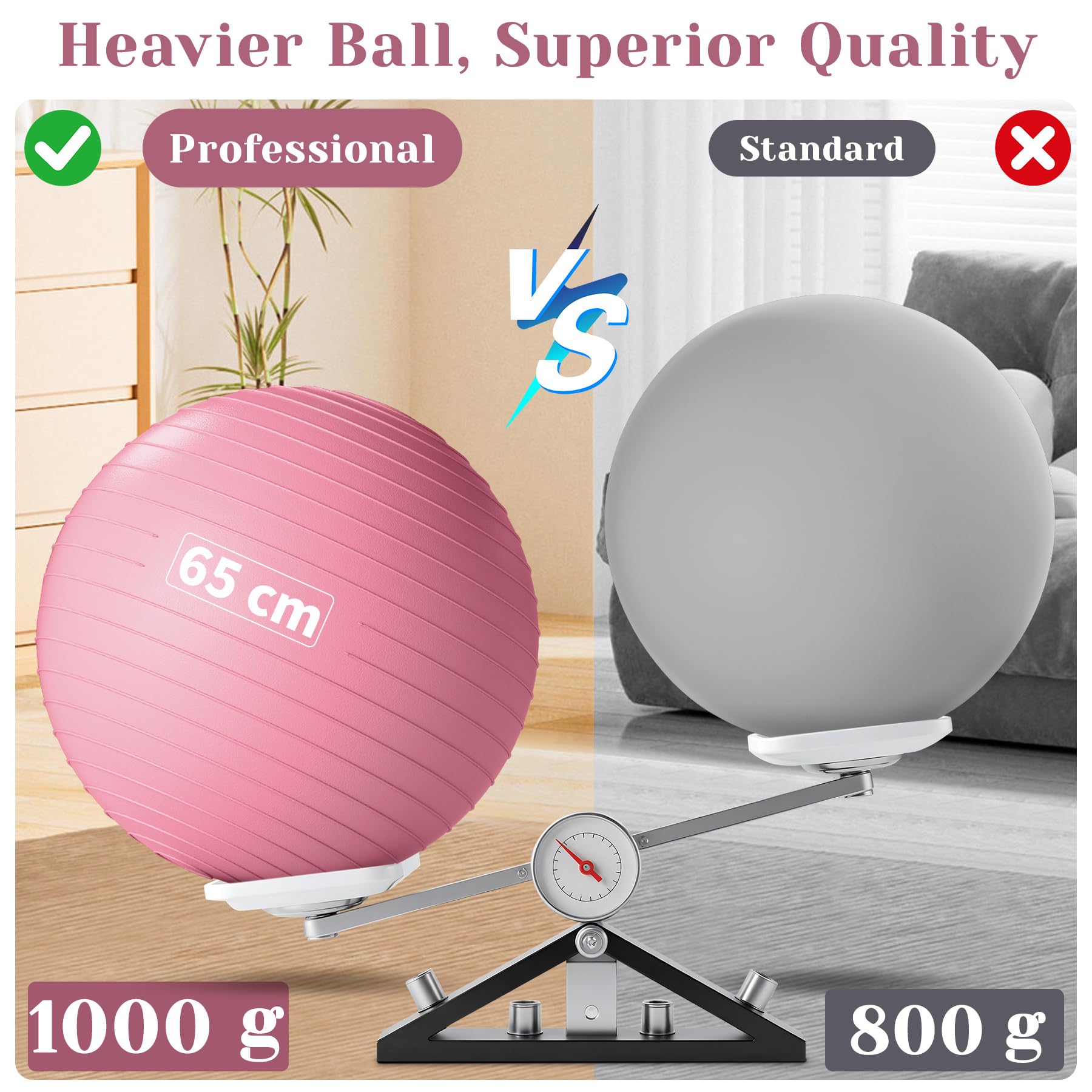 Ballon de gymnastique 55/65/75 cm et ballon de Pilates de 25 cm – Pezzball anti-éclatement de grossesse – Ballon de siège antidérapant, ballon d'équilibre, ballon de yoga pour la maison, le
