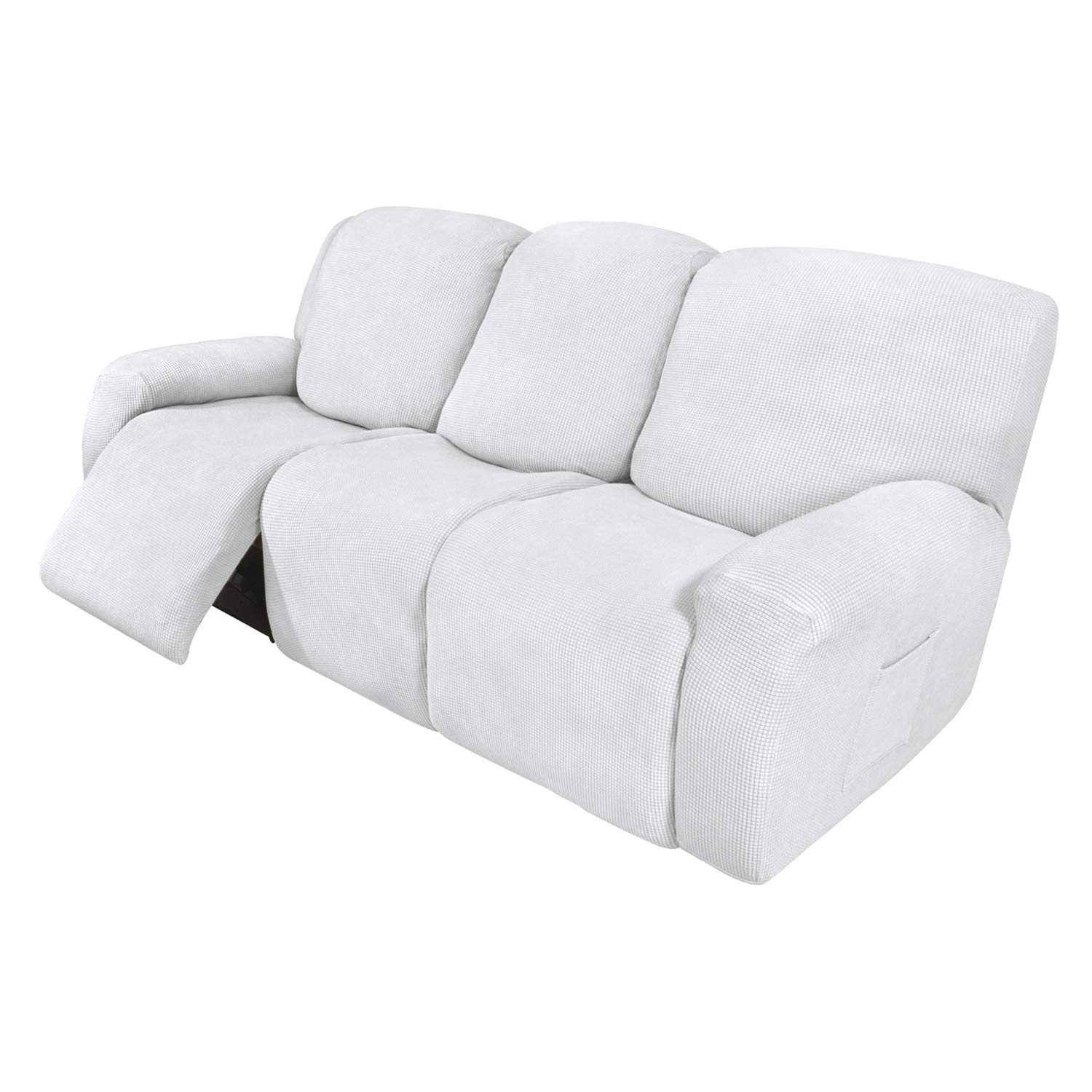 Easy-Going 8 Pieces Recliner Couch Stretch Sofa Slipcover Snow White
