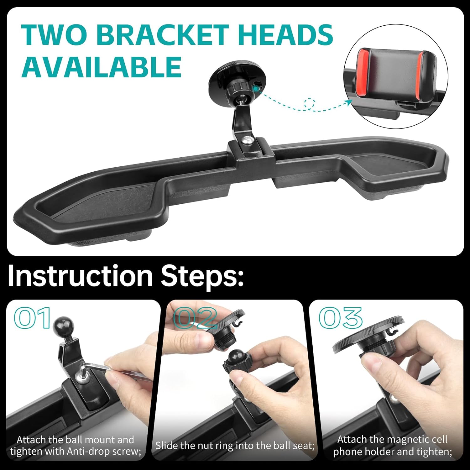 Magnetic Dash Phone Mount for 2021-2023 Jeep Wrangler JL 4xe Accessories Multi-Mount Phone Holder Dashboard Storage Tray with Extra Clip Bracket, Not for Gladiator/Wrangler 4X4