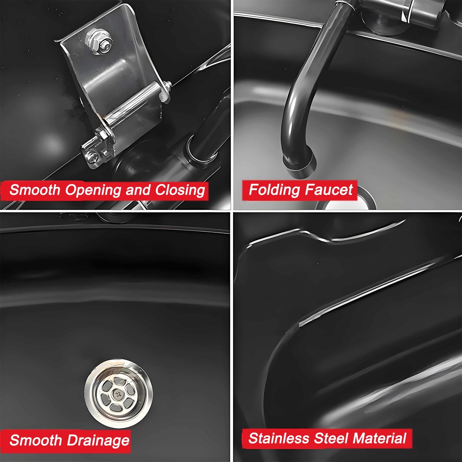 Fregadero Camper, Fregadero Cocina Exterior con Grifo Plegable y Tapa de Cristal, Incluye Desagüe, de Acero Inoxidable, Apto para Caravanas