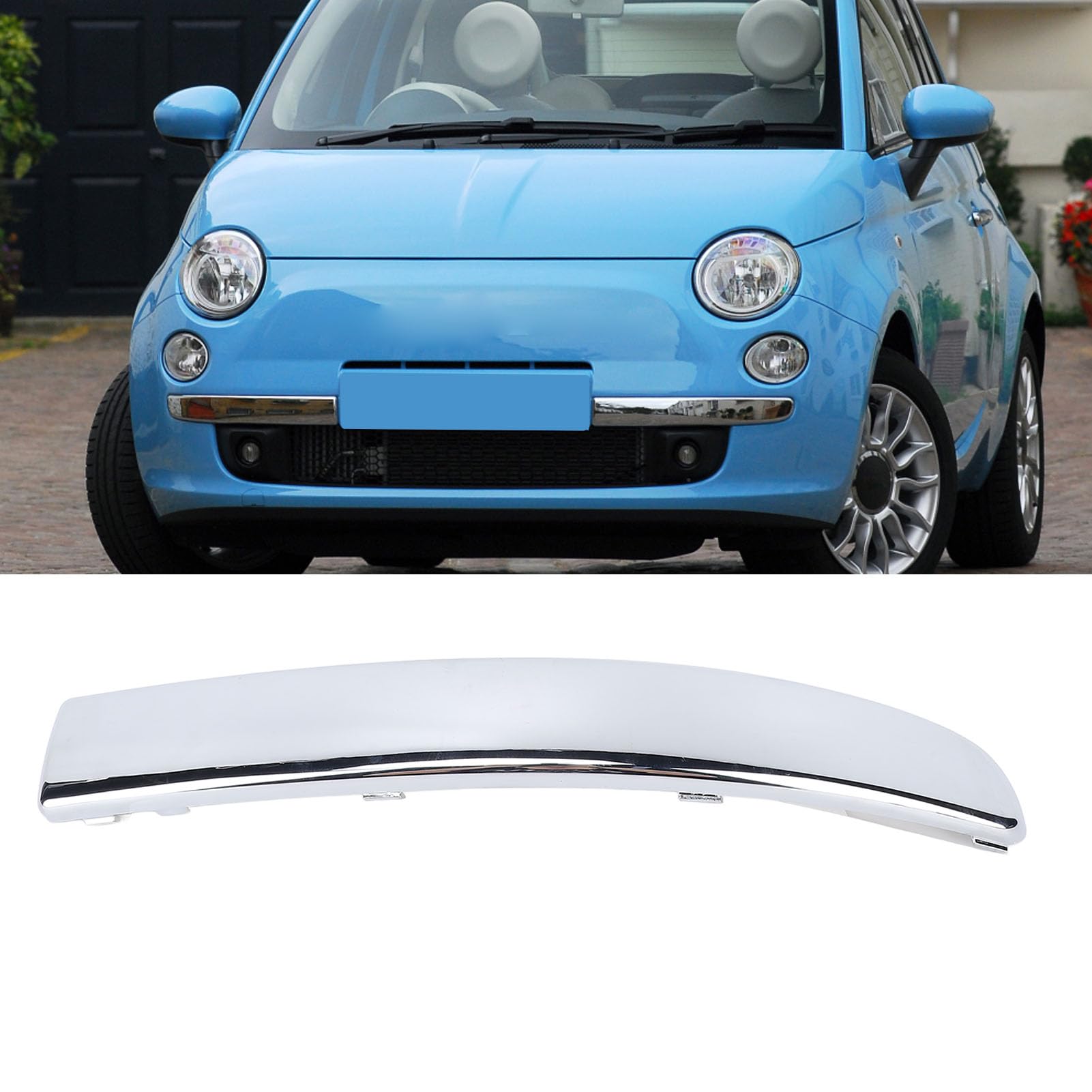 Rivestimento del paraurti anteriore cromato aspetto elegante rivestimento della copertura del paraurti anteriore a prova di sbiadimento per 500 2007 2008 2009 2010 2011 201 (Lato conducente