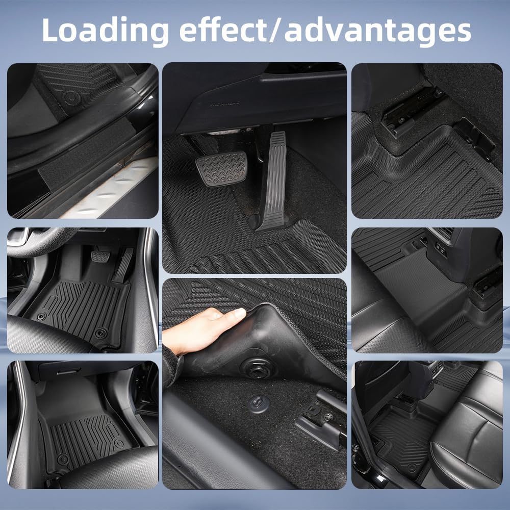 9PCS Custom Fit Floor Mats & Cargo Liner with Door Sill Guards, for 2019-2026 Toyota RAV4 / Hybrid/Prime, All-Weather TPE Floor Liners & Trunk Mat Set, Door Entry Protectors, Black