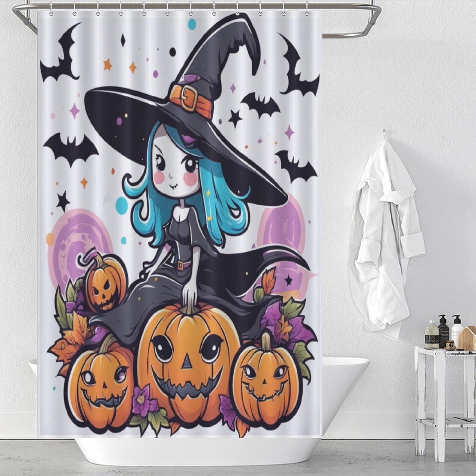 Rideau de douche Halloween lavable en machine pour salle de bain