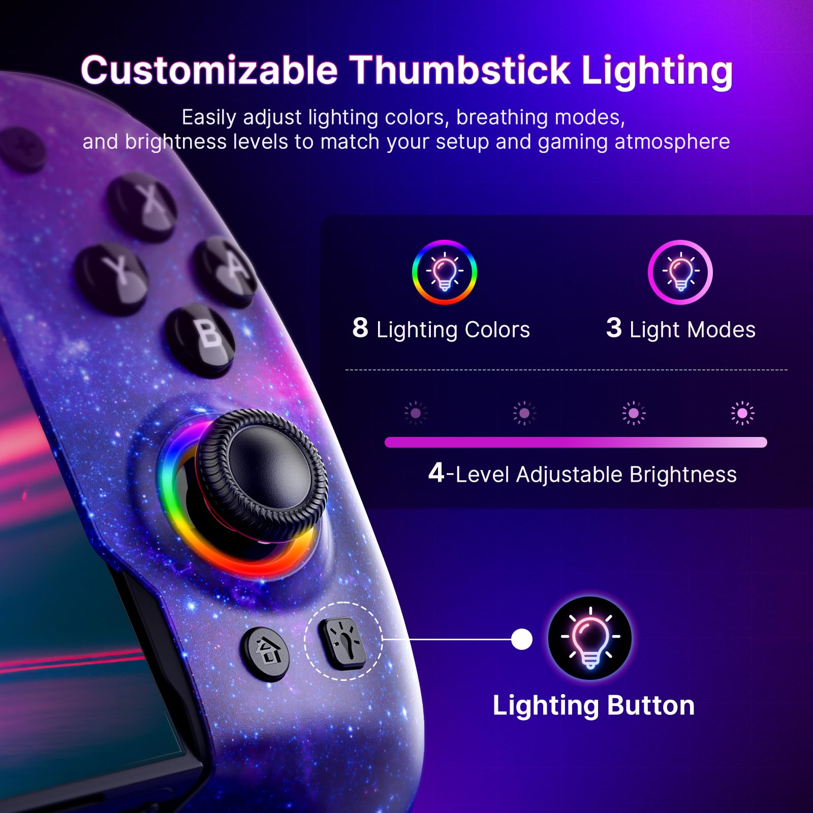 NexiGo Hall-Effekt-Gripcon mit Tragetasche für Switch 2, 4K-HDMI-Ausgang für TV-Modus, Handheld-Controller mit Hall-Sensing-Joysticks und Triggern, RGB-Lichter, Mapping, 6-Achsen-Gyro, Turbo, Cosmic
