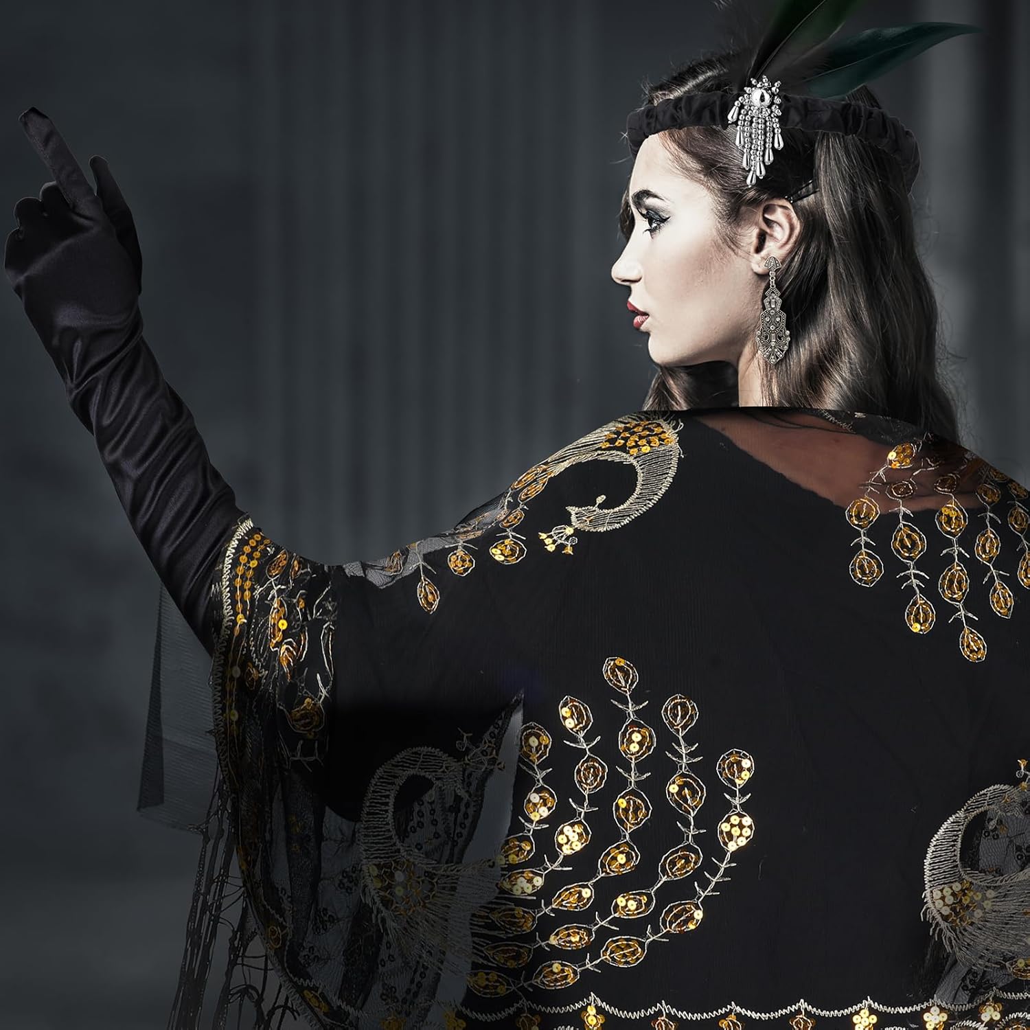 1920s Flapper Accessories Set for Women, Roaring 20s Accessories Flapper Shawl Outfits for Halloween Cosplay Costume - Image 7