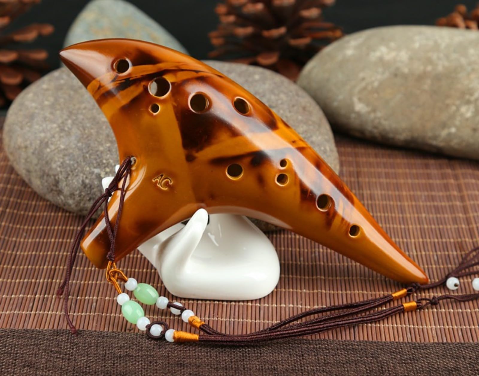 avanzato Ocarina in Ceramica Strumento Musicale per Principianti e Professionisti Facile da Suonare e Portatile Flute Do Contralto Colori Misti，Ocarina a 12 fori con affumicatura a paglia