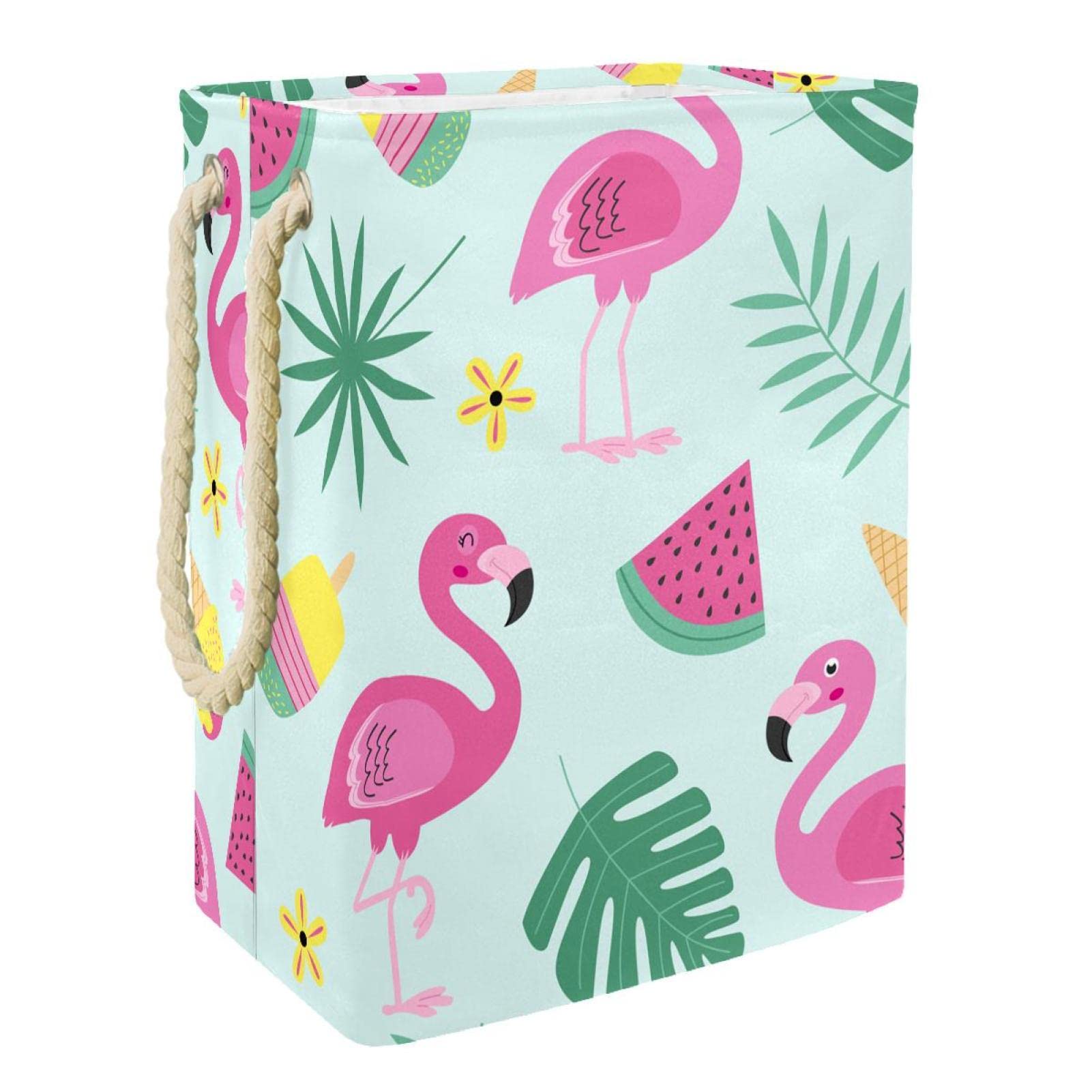 Grand panier à linge flamant rose avec poignée pour chambre et salle de bain