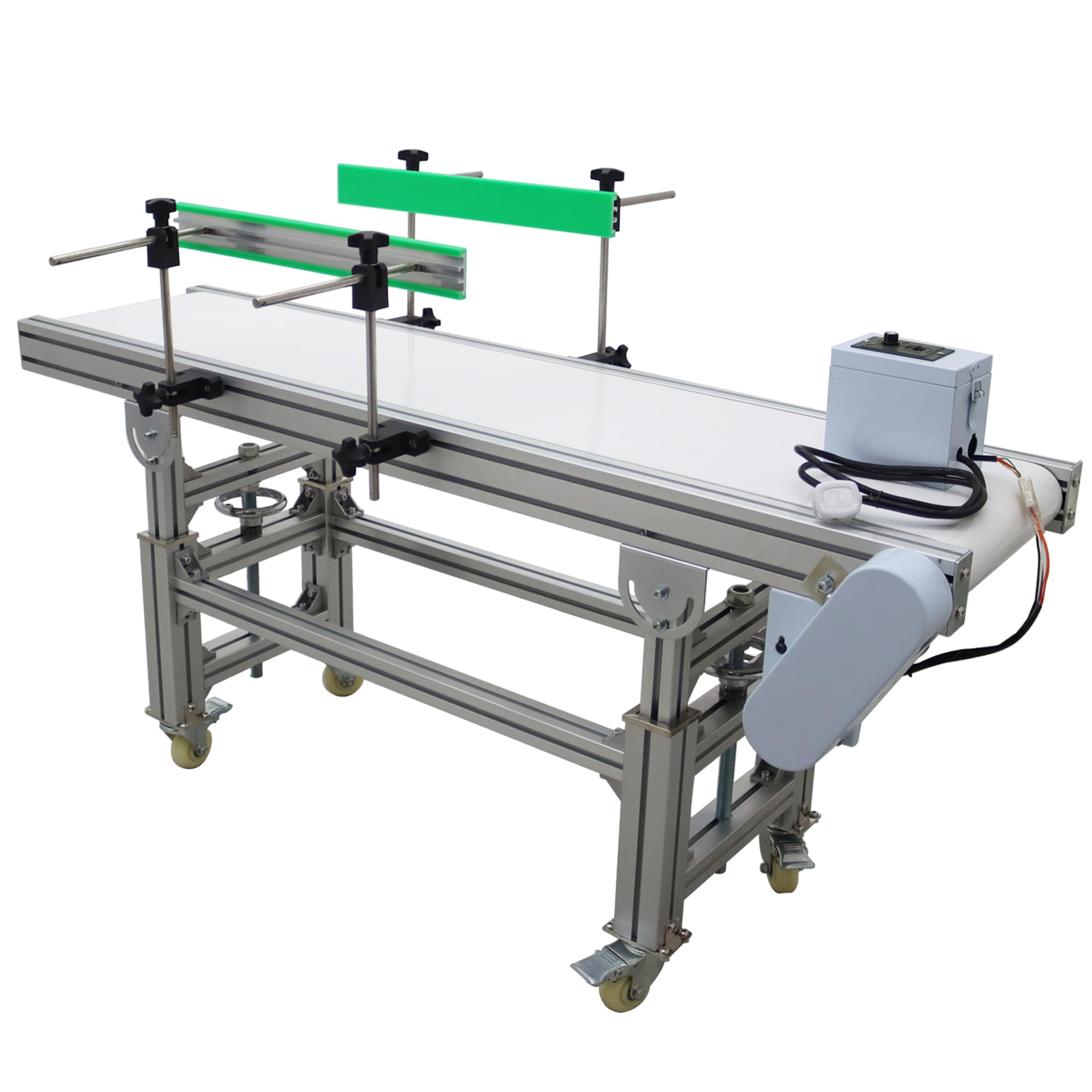 HQHAOTWU Flat Belt Conveyor Electric Conveyor Systems Machine Speed Adjustable Aluminium Alloy Frames 70.9×11.8inch White PVC Belt 110V 120W