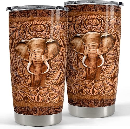 SANDJEST Vaso de elefante con diseño de madera, de 20 onzas, con tapa, regalo para mujeres, niñas, hijas, hermanas, amantes de los animales,