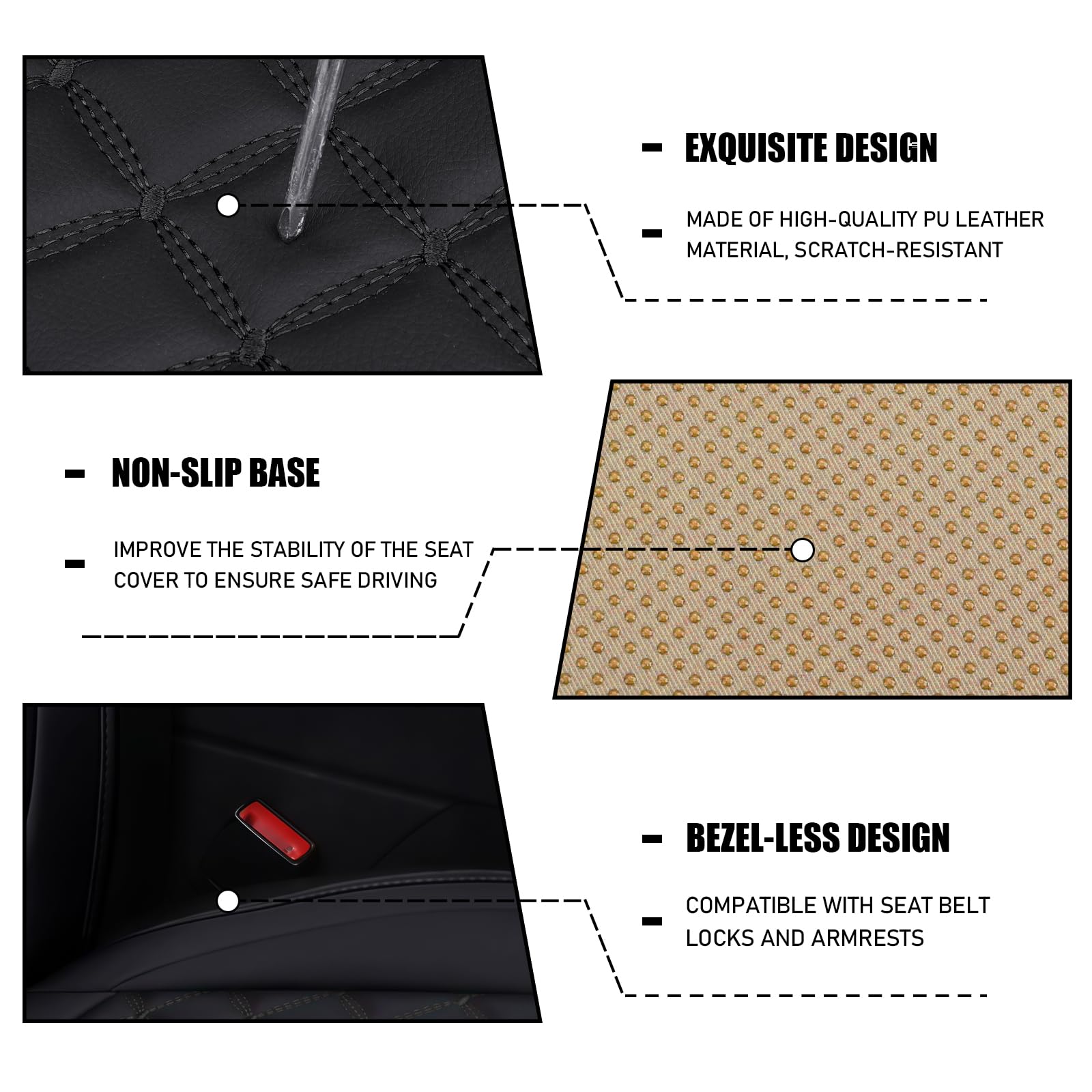 2 Stück PU Kunstleder Auto Vordersitzbezüge, Schwarz mit Rhombus Motiv | Universelle Passform , Airbag Kompatibel, Verschleißfest & Atmungsaktiv, Einfache Montage Autositzbezüge Set