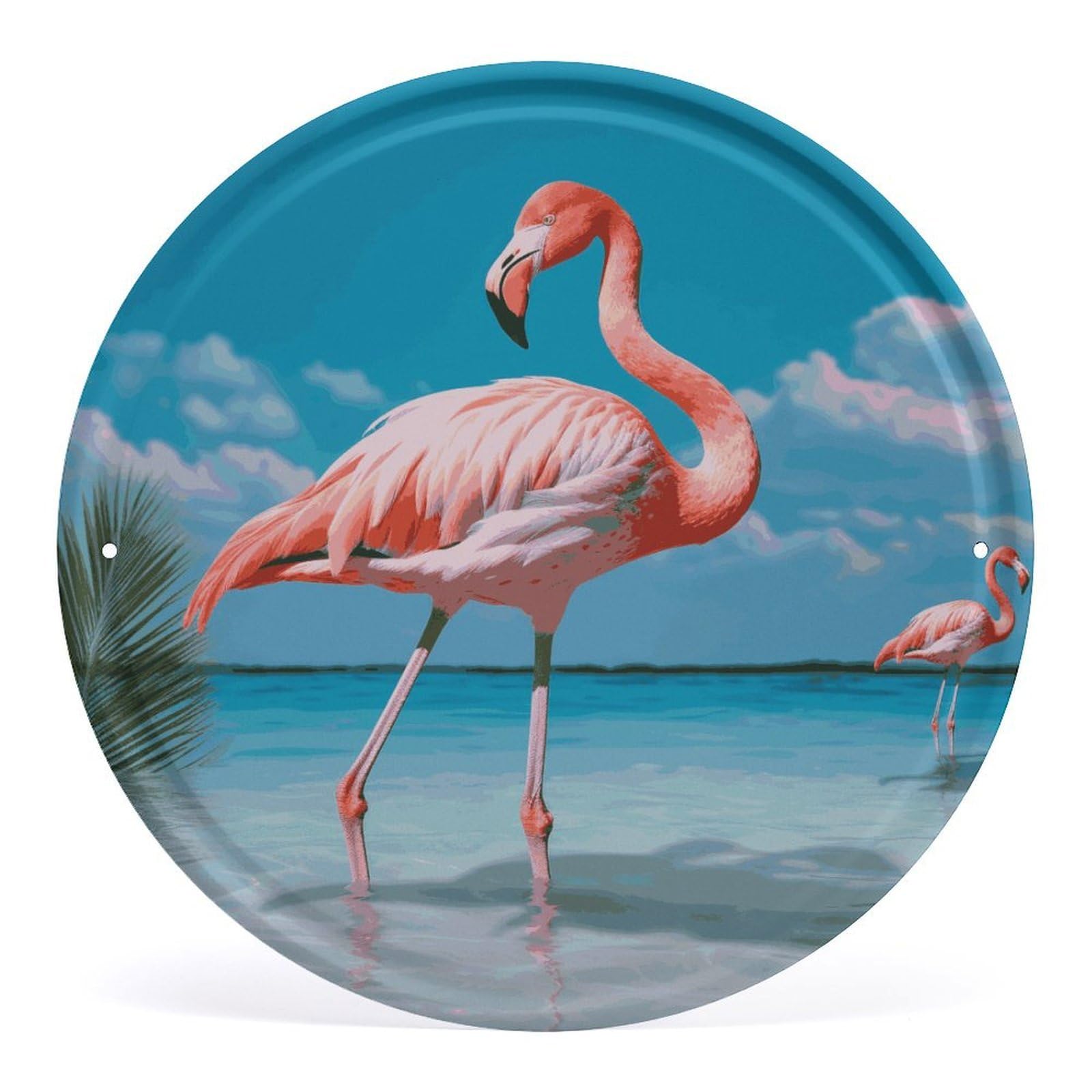 Fodpand Style Flamingo In Water Round Wall Art Hanging Decorations, Wall Decor Modern Minimalist Artwork, Tin Sign Hanging Picture For Living Room, Bedroom, Office, Hallway, 11.8X11.8 Inch