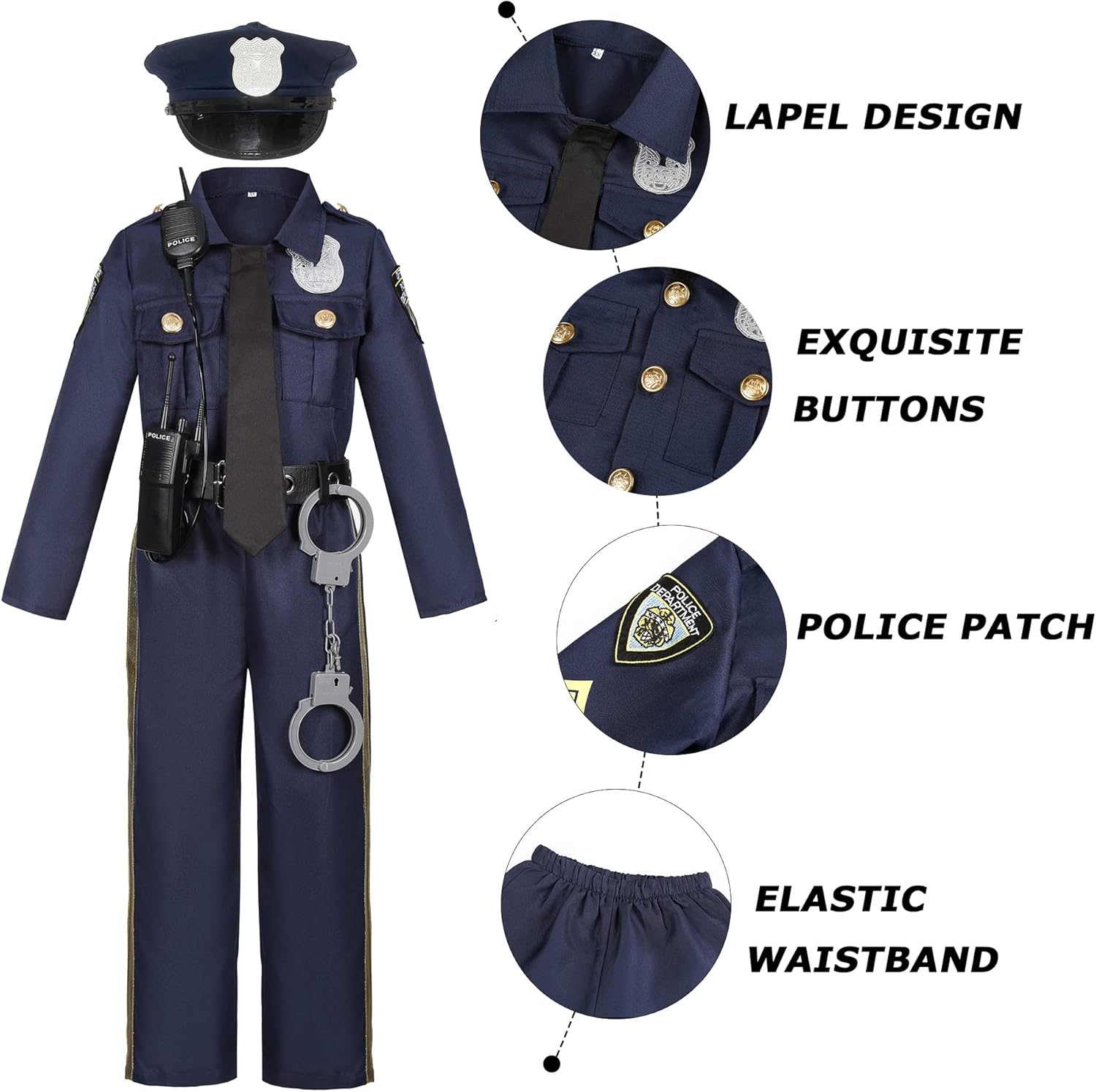 Police Costume for Boys Cop Uniform Costume for Halloween Cosplay Party Dress Up - Image 4