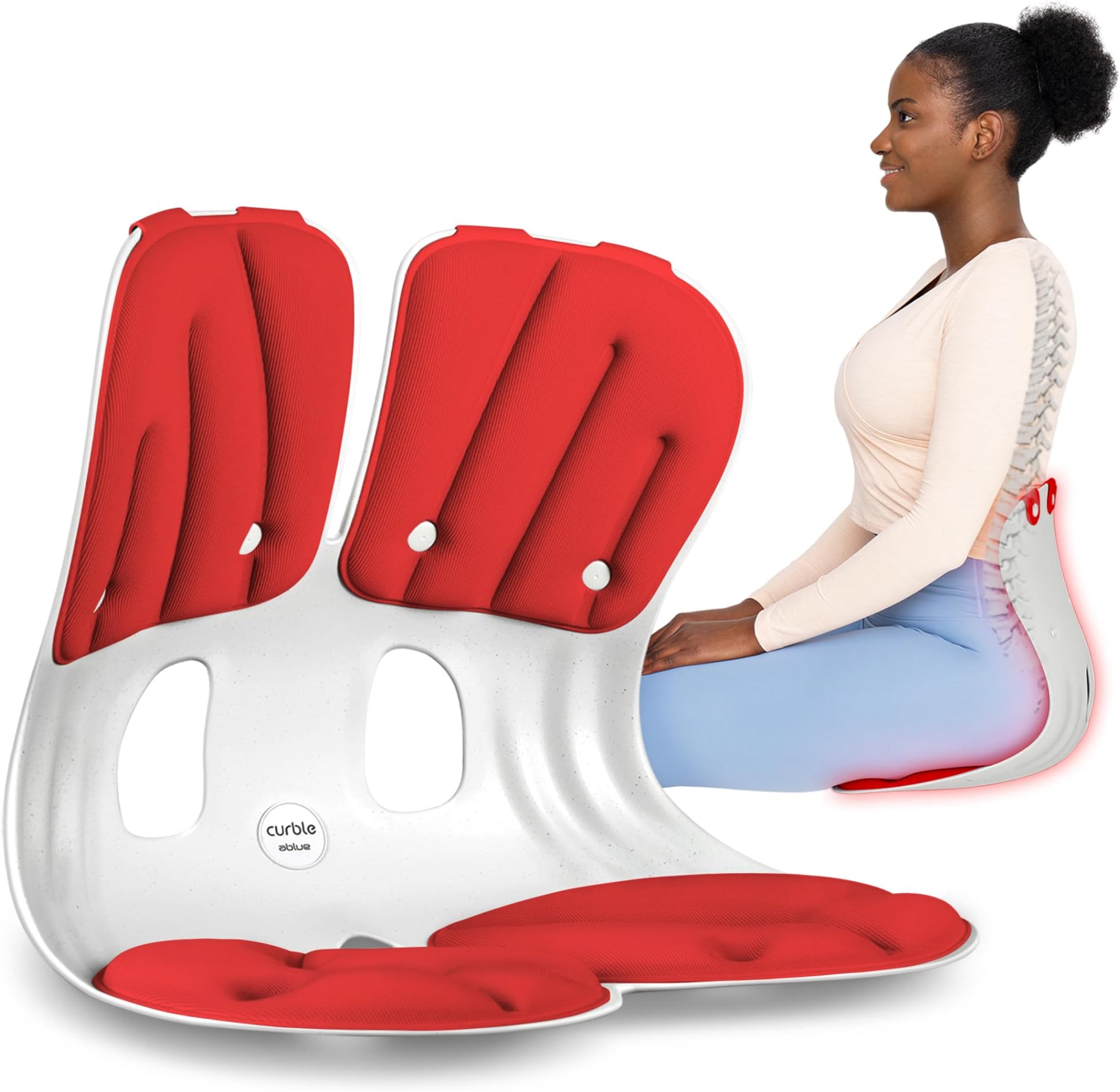 curble Grand, Ergonomic Back and Lumbar Support for Good Posture Correction and Back Pain Relief, Perfect for Office, Floor Seat, and Work from Home, Patented (Red)