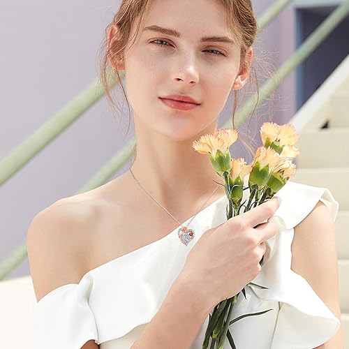 Miniatura 3 de Collar de piedra natal para mamá, oro rosa de 14 quilates, relleno de oro blanco, colgante de corazón para madre e hijo, joyería para el día de la