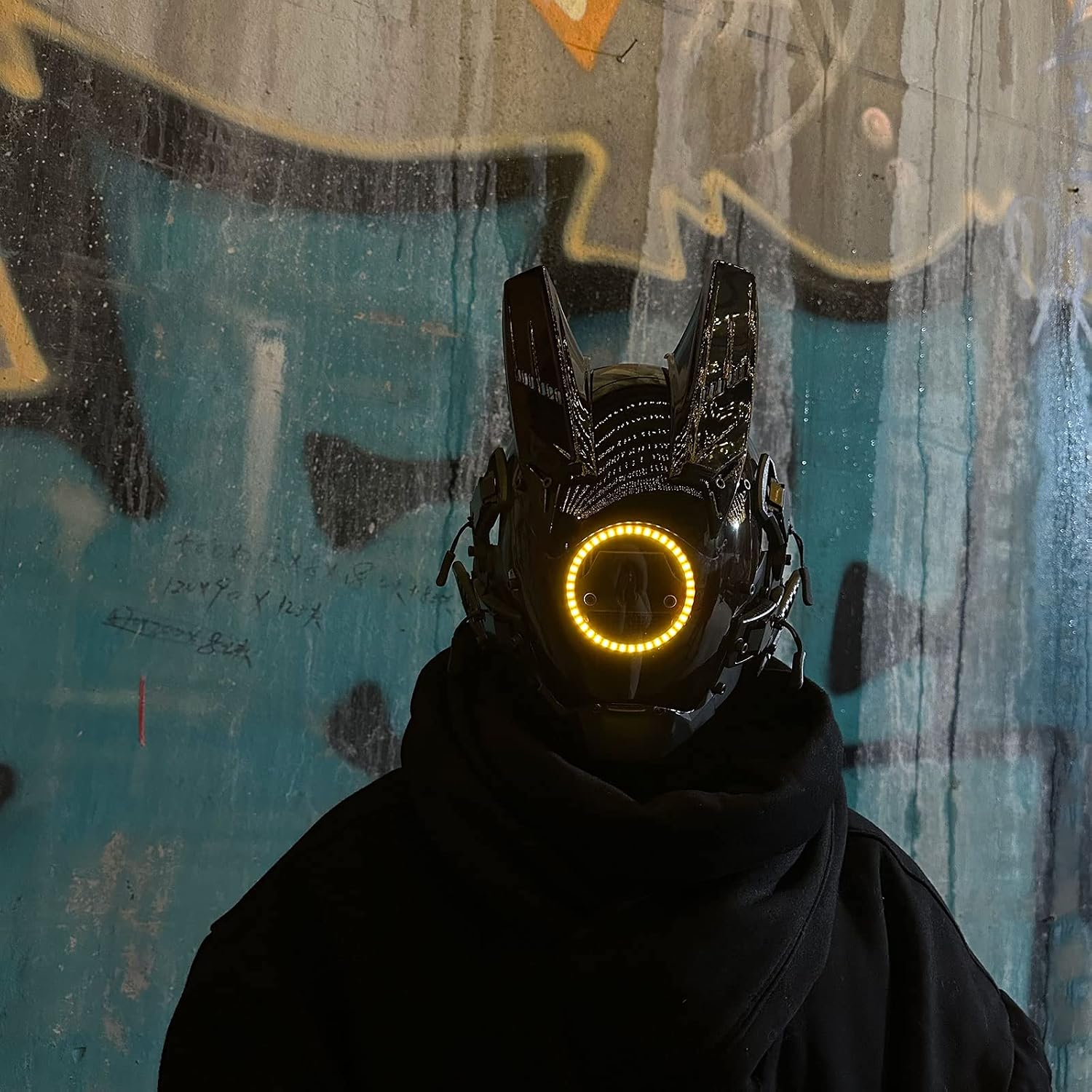 Techwear Mask Punk Mask Helmet,LED Light Cool Samurai Mask,Halloween Cosplay Anime mask image 2
