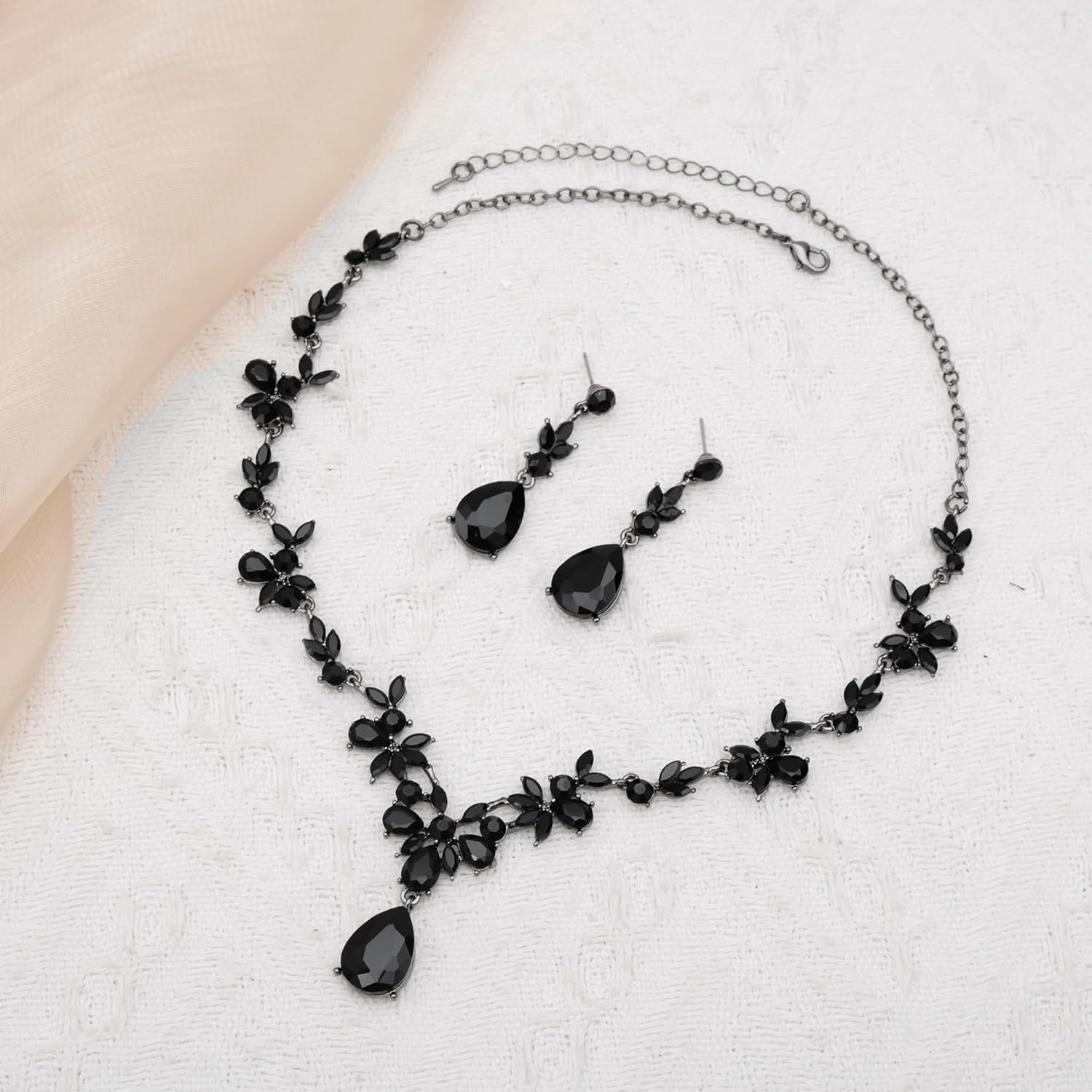 Wedding Jewelry Set for Women Bridal Floral Necklace Dangle Earrings Bracelet Set Crystal Prom Party Costume Accessories for Bride #0015 - Image 3