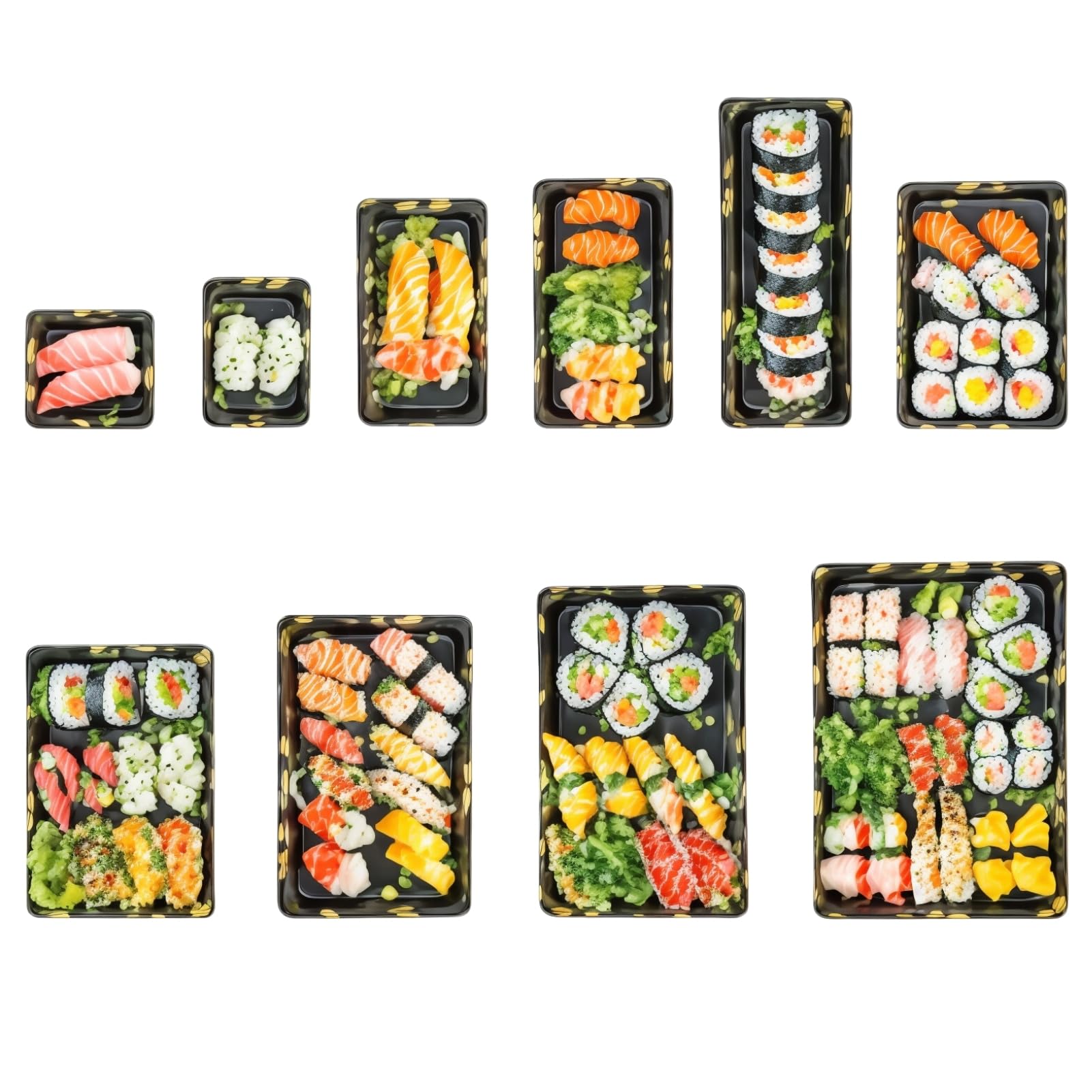 50 Uds Bandejas Reutilizables para Sushi,Envases de Plástico para Comida,Dulces,y Bocadillos,Juego de Bandejas Rectangulares para Sandwiches,Catering,Banquetes,Bodas,Cumpleaños,Baby Shower y Fiesta