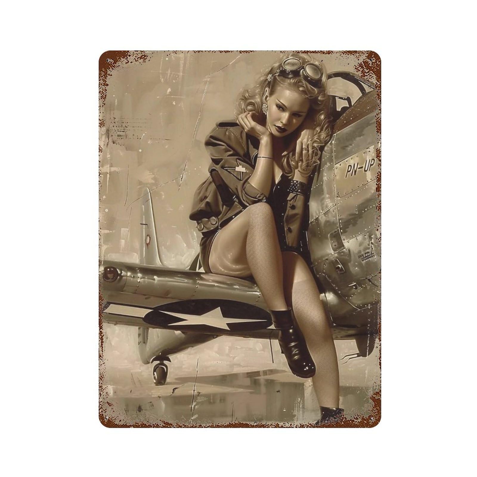 FHUYEURHRY WWII Pin Up Wings 02 Wall Decor Retro Iron Vintage Art Metal Tin Sign Poster Modern Home Cofffee Club Art Bar Shop Decorations Style 40x30cm