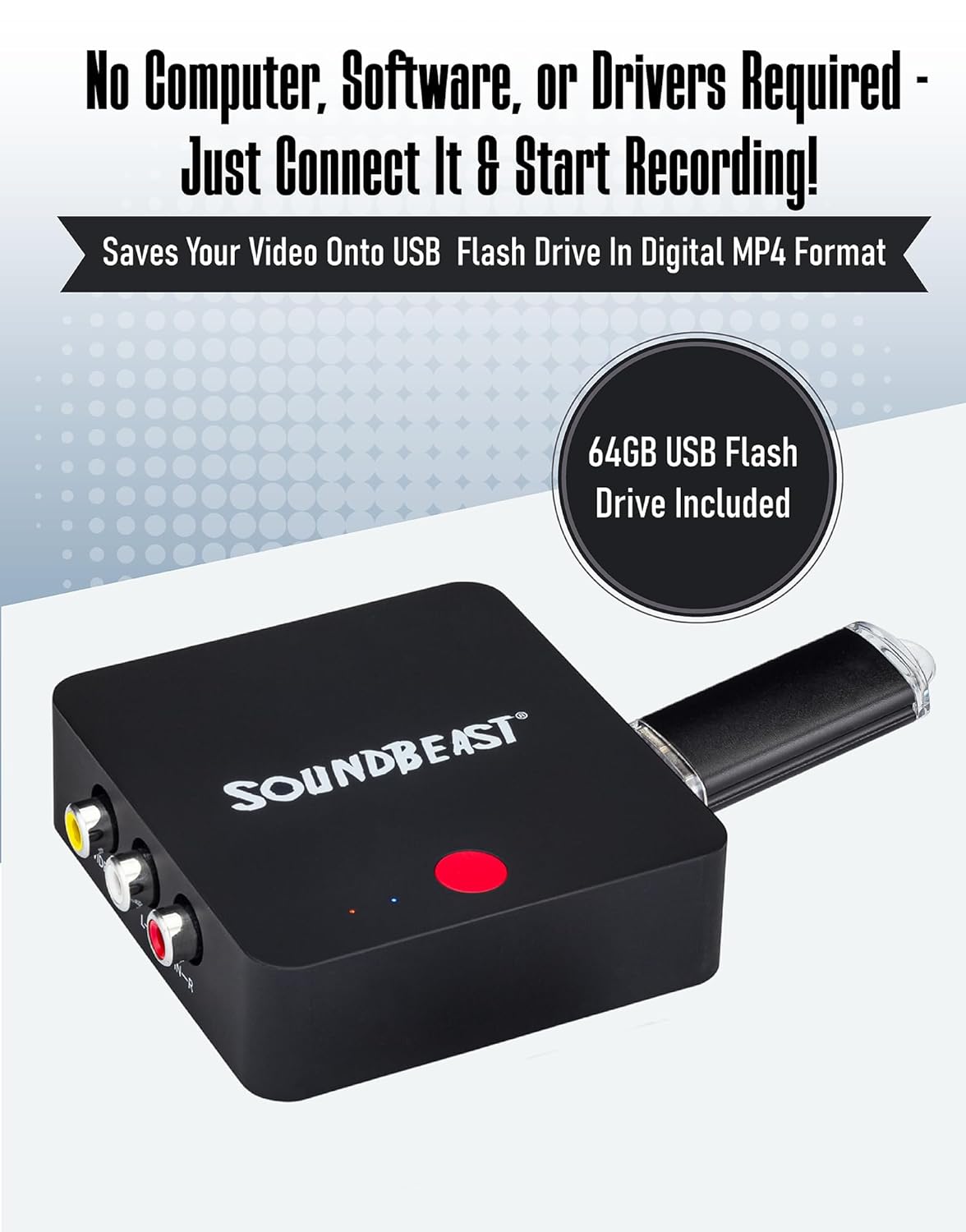 SoundBeast Video to Digital Converter - Record Video & Audio from VCR, VHS Tapes, AV, RCA, Hi8, Camcorder, DVD, Gaming Systems - Saves to USB Flash Drive [Requires Working VCR/Camcorder & Tapes]