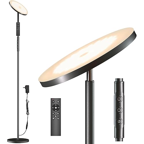 2025 Upgraded Floor Lamp for Living Room, 36W 3600LM Super Bright LED Floor Lamps with Remote Control, 69" Tall Standing Lamp with Stepless Dimmable, Modern Torchiere Corner Lamp for Bedroom Office
